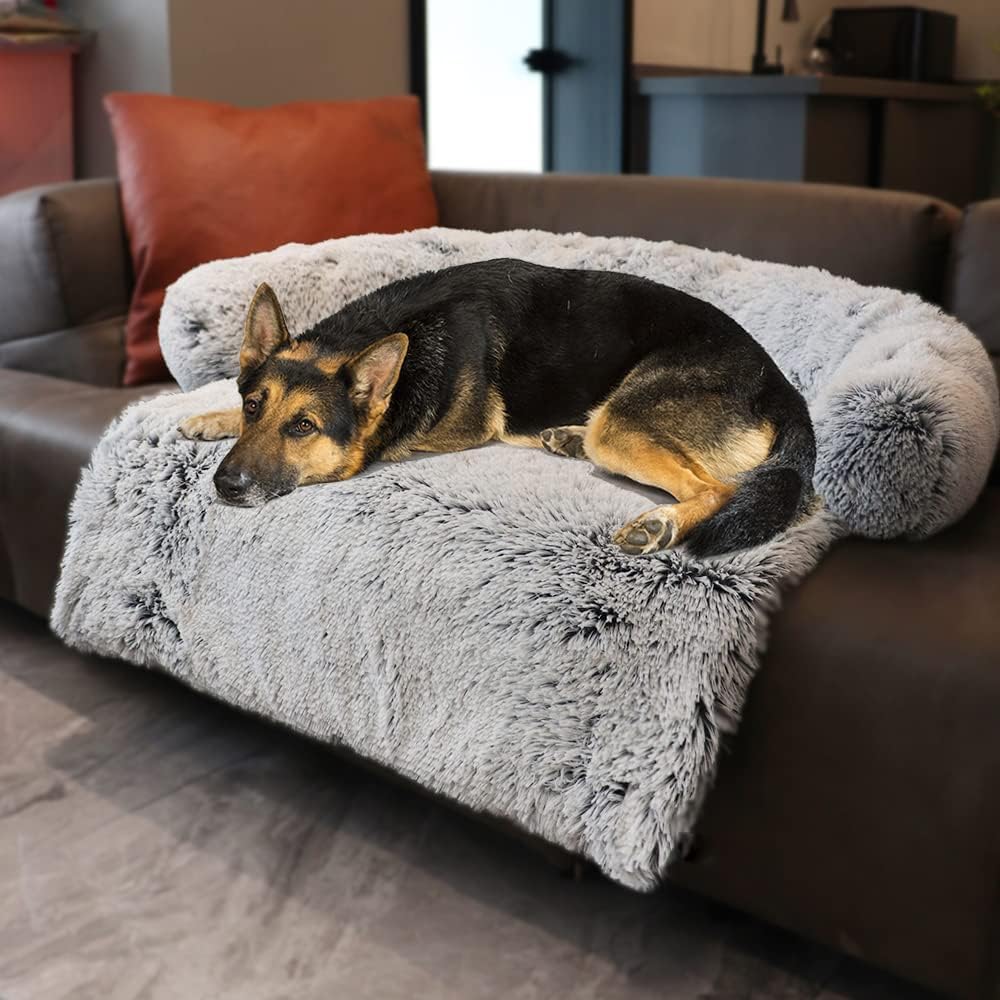 Luxurious Calming Dogs/Cats Bed Mats, Dog Pad Washable Removable Couch Cover, Plush Long Fur Mat for Pets, Waterproof Lining, Perfect for Small, Medium and Large Dogs and Cats (Beige, 31"x23")