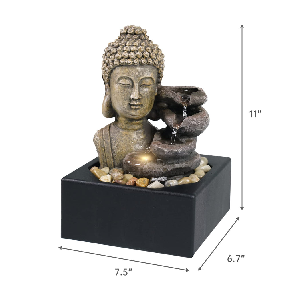 Ferrisland Tabletop Water Fountain, Zen Meditation Indoor Waterfall Fountain, Heart Shape Decoration with LED Light for Home Office Bedroom Relaxation Decor, Gift Ideas