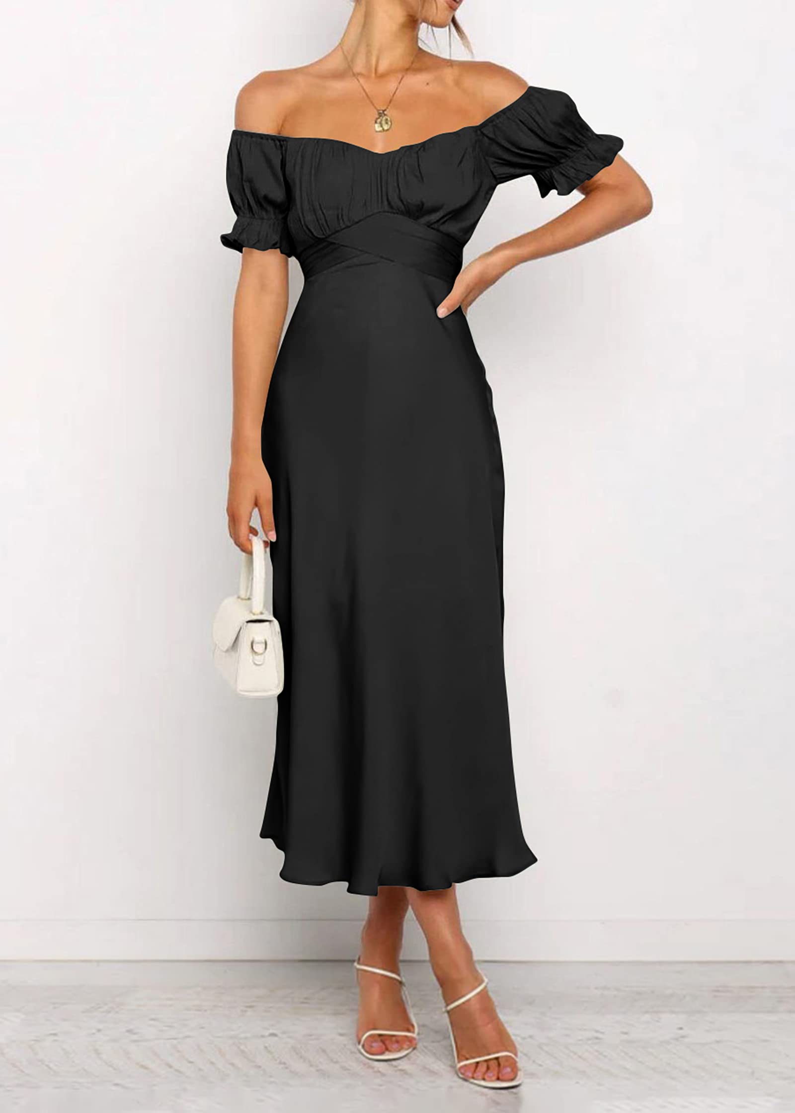 KIRUNDO Women's 2026 Spring Summer Satin Wedding Guest Midi Dress Off The Shoulder Wrap Party Cocktail Formal Prom Dresses