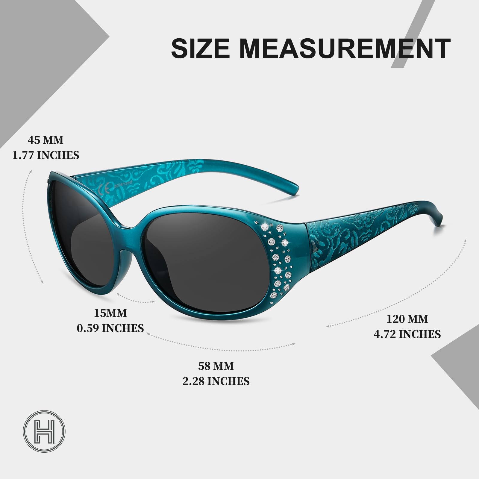 HAOLOTA Polarized Sunglasses for Women, Rhinestone Wrap Around Sunglasses with UV400 Protection