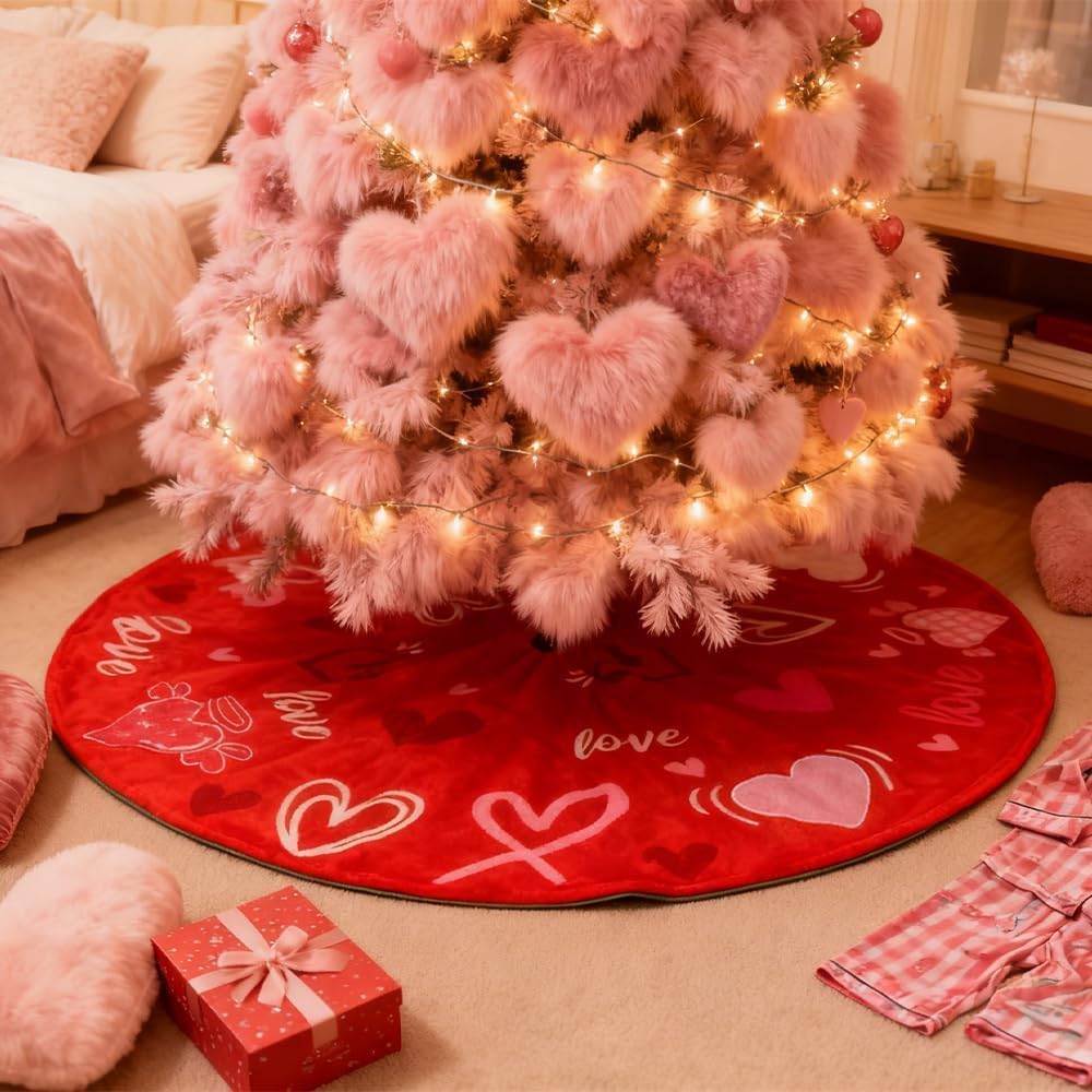 YEAHOME Valentines Day Decorations for Tree Skirt, 36" Love Heart Pattern Tree Skirts for Valentines Day Decor, Double-Sided St Patricks Day Clover Tree Skirt for Holiday Party Decorations