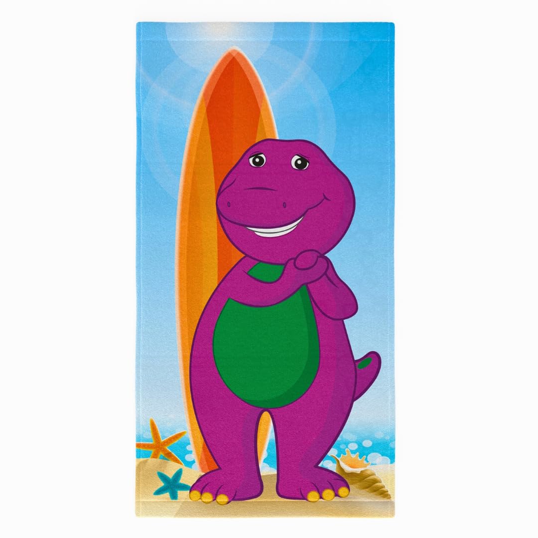 Barney Classic Kids Super Soft Cotton Bath/Pool/Beach Towel, 58 in x 28 in, (Offical Licensed Product) By Franco