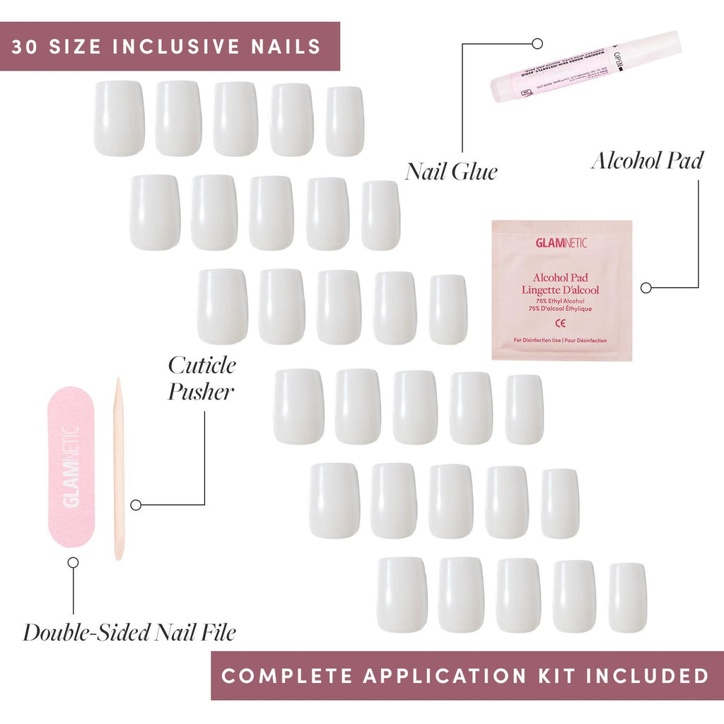 Glamnetic Press On Nails - Cashmere Blue | Opaque Soft Pale Sky Blue Short Squoval Fake Nails, Salon Quality | 15 Sizes - 30 Nail Kit