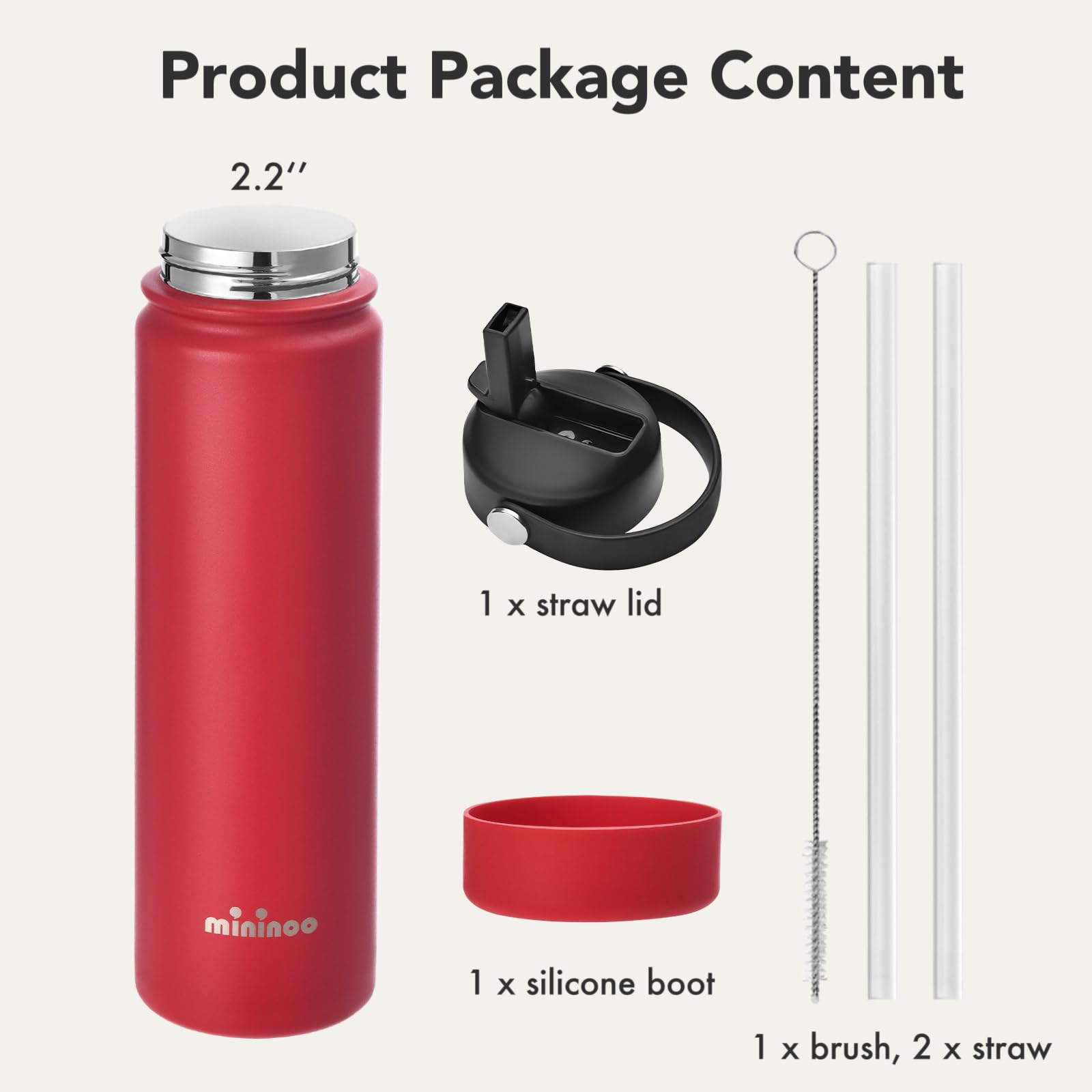 mininoo 24 oz Insulated Water Bottle with Straw Lid, Stainless Steel Double Wall Vacuum, Leak Proof, BPA Free, Keep Cold for 24H & Hot for 12H-2 pack(Black)