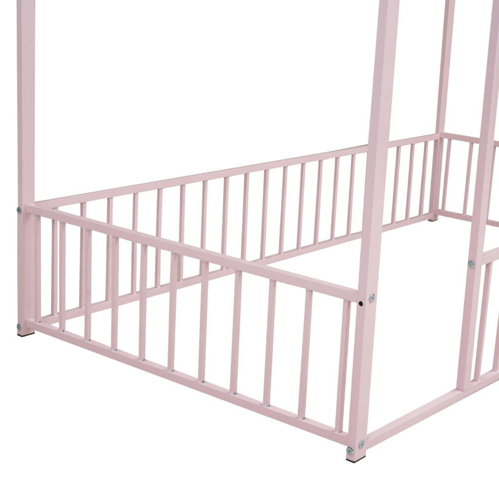 Bellemave Twin Size Montessori Floor Bed, Metal House Bed Framefor Kids, Montessori Floor Beds with Fence, Playhouse for Kids,Black