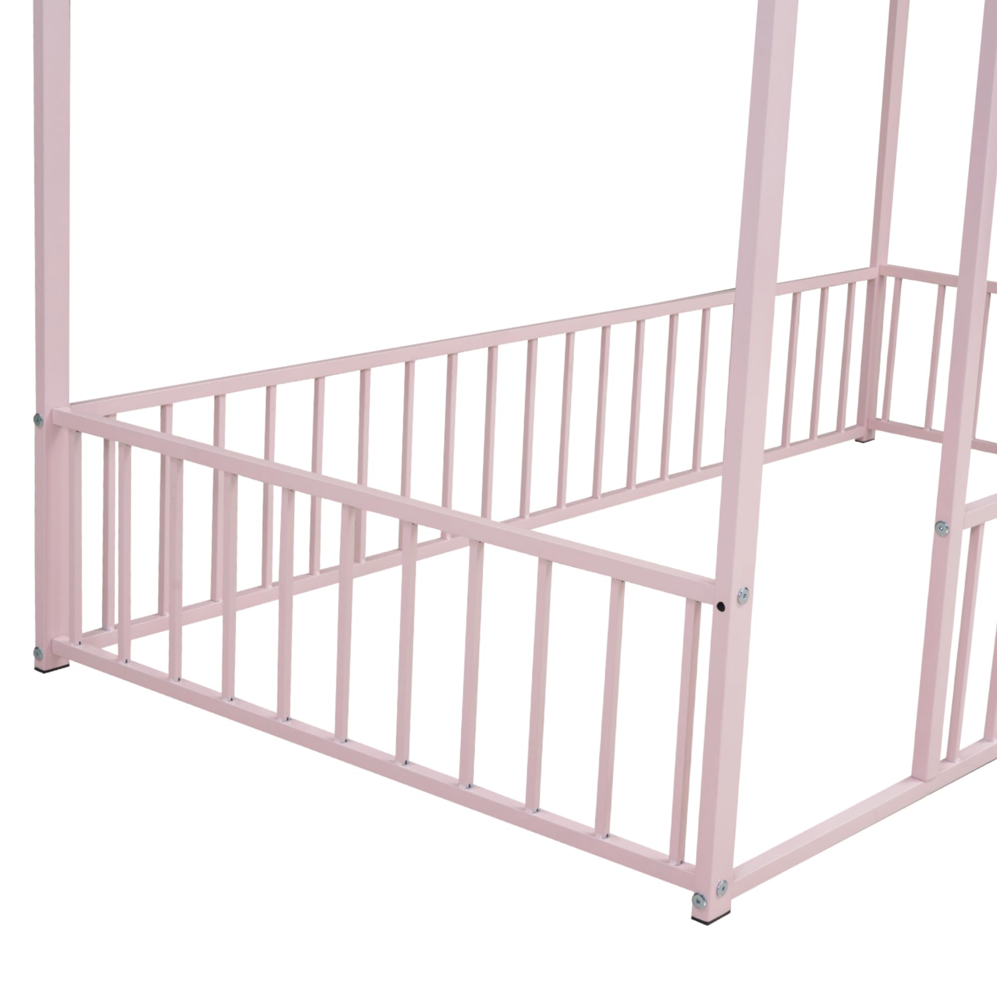 Bellemave Twin Size Montessori Floor Bed, Metal House Bed Framefor Kids, Montessori Floor Beds with Fence, Playhouse for Kids,Black