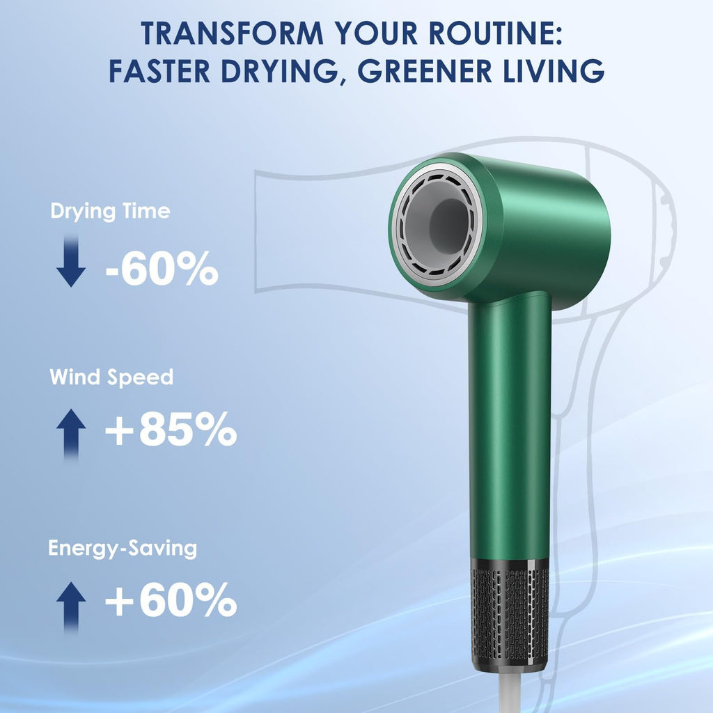 Hair Dryer - 150000 RPM High-Speed Blow Dryer with Negative Ionic Care for Fast Drying. Lightweight, Low Noise Design with 4 Temps/2 Speeds and Magnetic Nozzle (Black)
