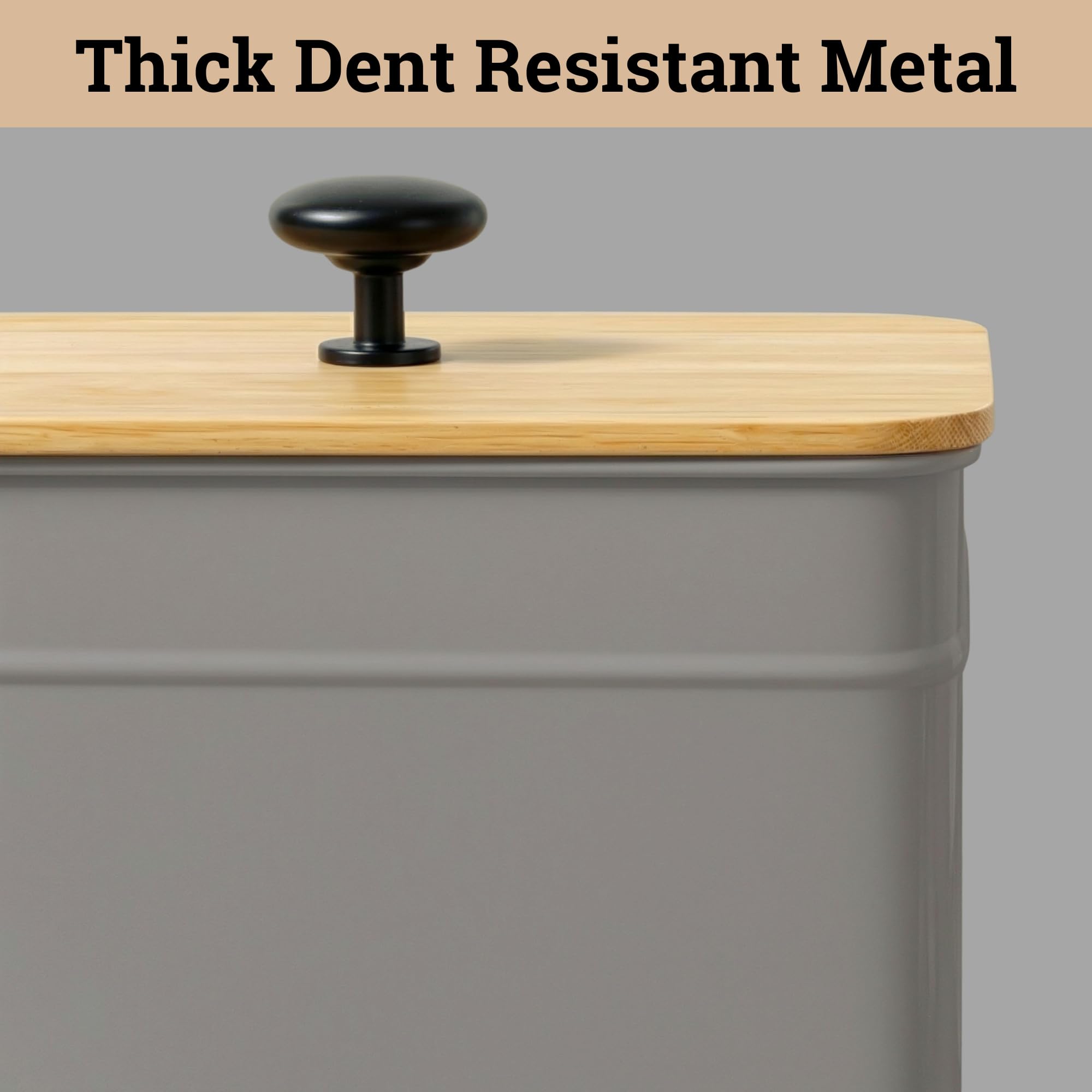 Kitchen Canisters for Countertop Set of 4 w/ Chalkboard Labels & Marker Pen | Airtight Easy Open Bamboo Lids, Dent-Resistant Thick Metal, Customizable Chalkboard Labels, Marker Pen Included, Set of 4