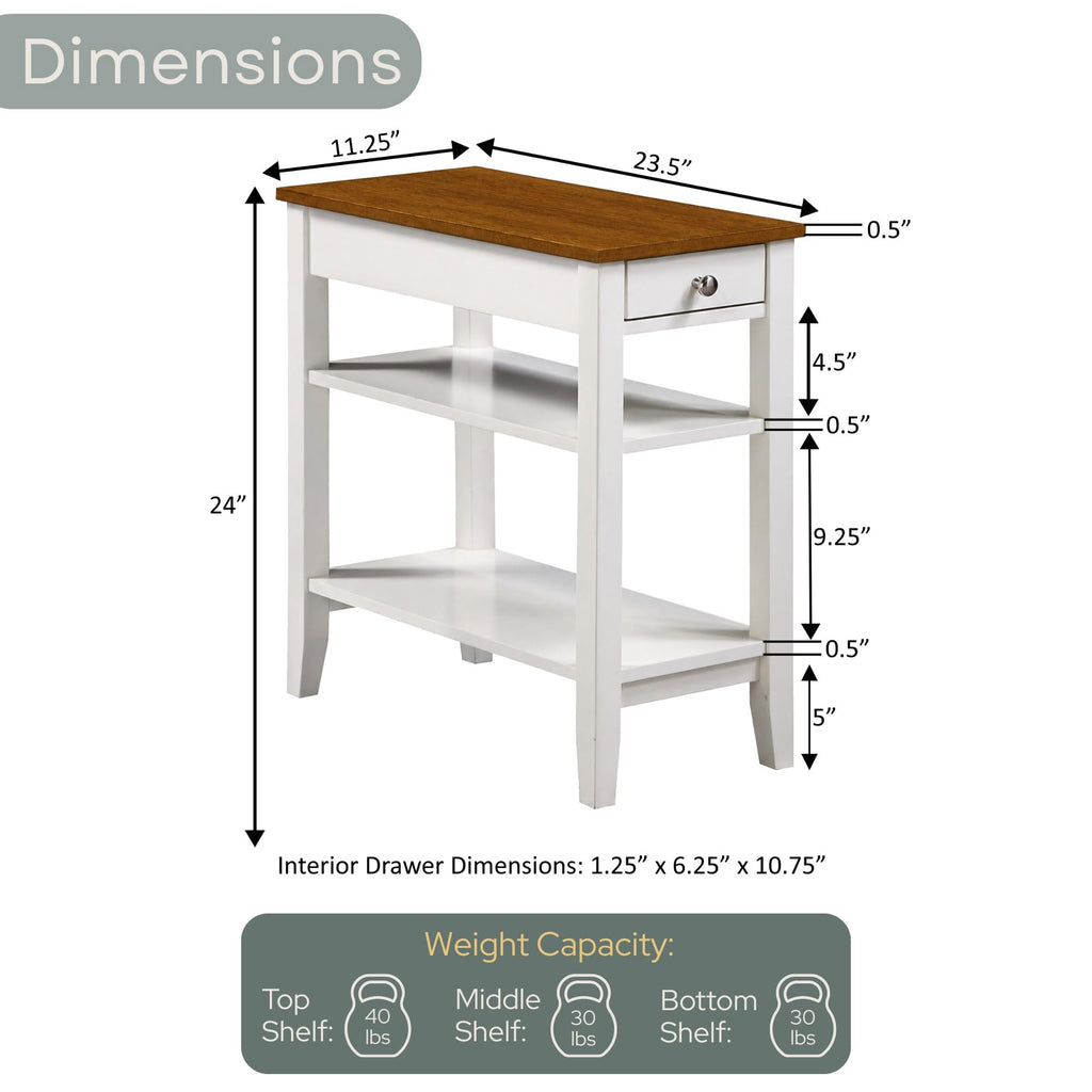 Convenience Concepts American Heritage Chairside End Table with Drawer 23.5" - Classic Living Room Table with Storage Shelf, Bedroom Nightstand, Black