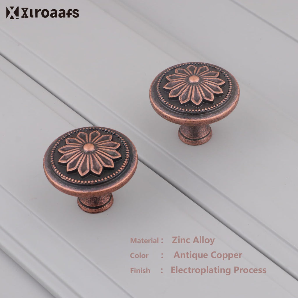 4 Pack Antique Brass Cabinet Knobs Vintage,1-2/5" Round Antique Kitchen Handles for Cabinets and Drawers Vintage Brass Dresser Drawer Knobs