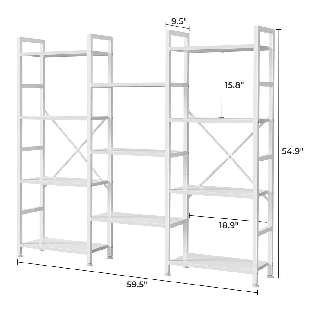 SUPERJARE Triple Bookshelf, Bookcase with 11 Open Display Shelves, Wide Book Shelf Book Case for Home & Office, 4 Tier, Black