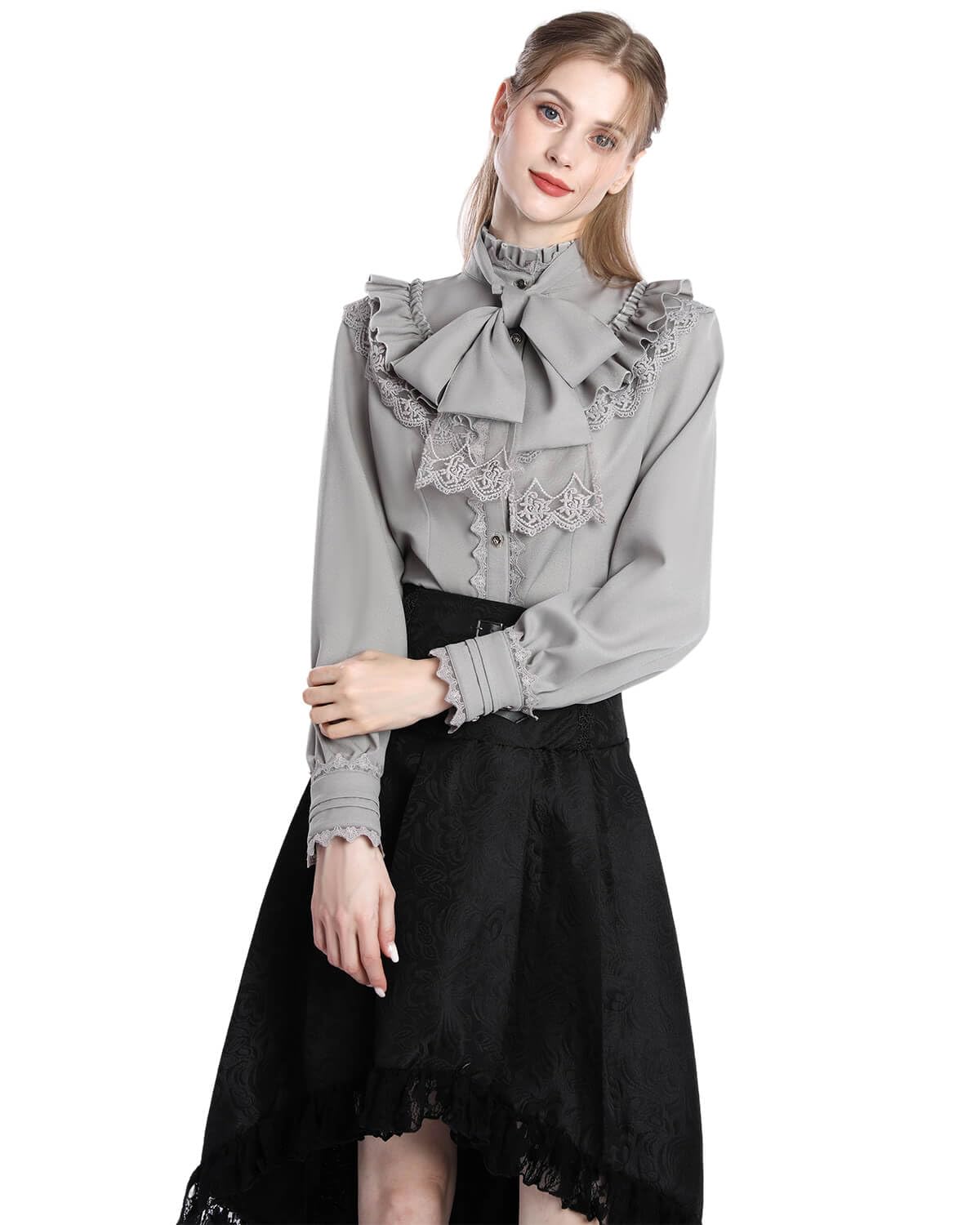 Nuoqi Victorian Blouse Womens Gothic Shirt Vintage Long Sleeve Lotus Ruffle Tops