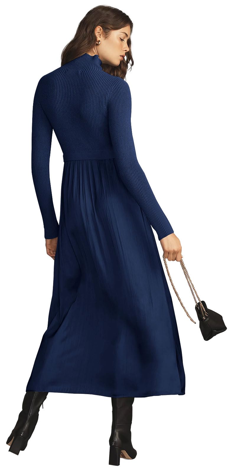 Womens Fall Mock Turtleneck Long Sleeve Ribbed Knit Pullover Tops Fashion Long Maxi Dress