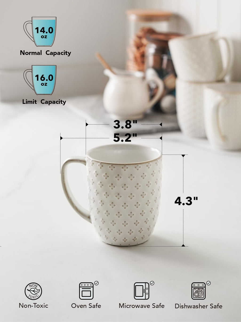 LE TAUCI Espresso Cups 6 oz, Ceramic Demitasse Cup, Small Coffee Mugs for Double Shot, Latte, Cappuccino, Lungo, Kids Mugs With Handle, Suit For Housewarming - 2.7 inch, Set of 4, Arctic White