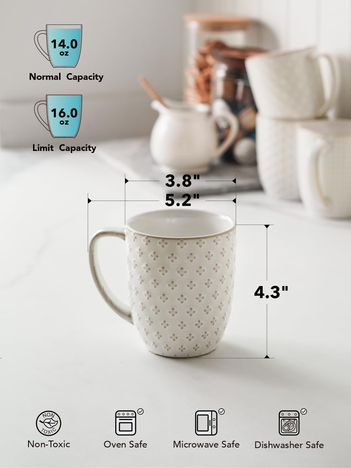LE TAUCI Espresso Cups 6 oz, Ceramic Demitasse Cup, Small Coffee Mugs for Double Shot, Latte, Cappuccino, Lungo, Kids Mugs With Handle, Suit For Housewarming - 2.7 inch, Set of 4, Arctic White