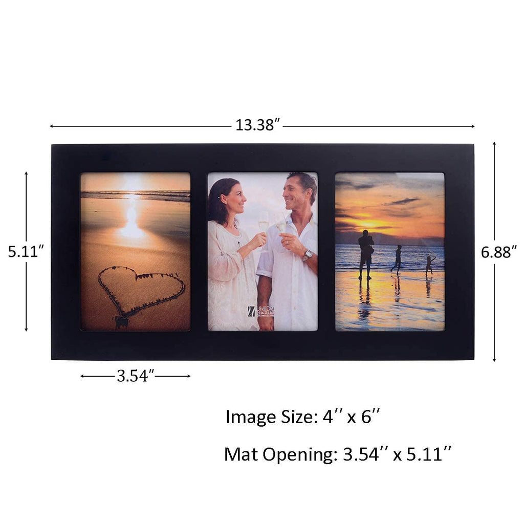 4x6 2-Opening Collage Frame Black Wood | Two 4x6 openings, shatter-resistant glass, tabletop & wall mount
