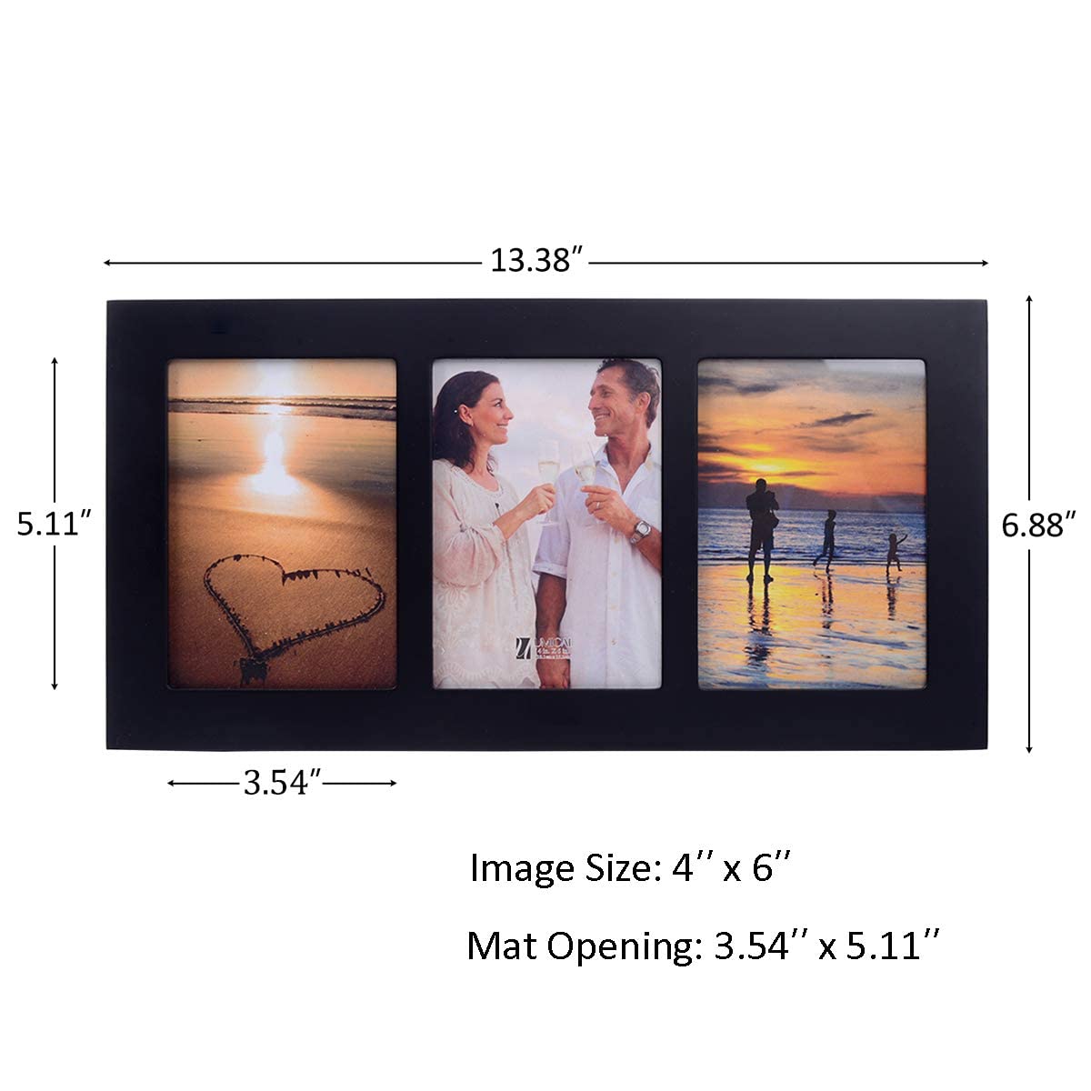 4x6 2-Opening Collage Frame Black Wood | Two 4x6 openings, shatter-resistant glass, tabletop & wall mount
