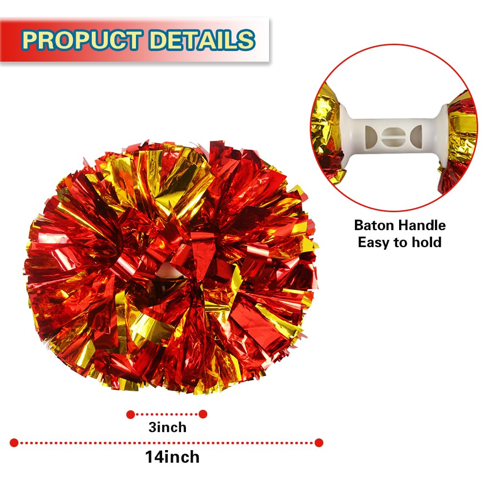 Lovecheer 2PCS/6PCS Metallic Pom Poms Cheerleading with Baton Handle Cheer Pompoms for Kids Adults Team Sports Spirit Party Cheering