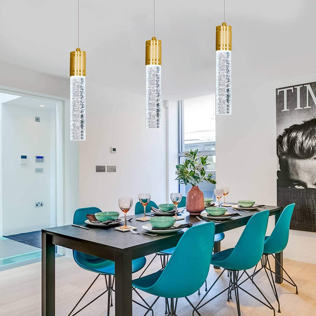 HAIXIANG Modern Kitchen Island Hanging Light Fixtures Crytstal Pendant Lighting for Kitchen Island Chrome Mini Chandelier with 6000K Daylight Bulb