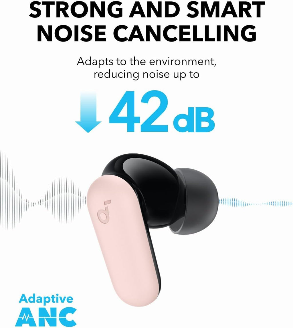 Soundcore P30i by Anker Noise Cancelling Earbuds, Strong and Smart Noise Cancelling, Powerful Bass, 45H Playtime, 2-in-1 Case and Phone Stand, IP54, Wireless Earbuds, Bluetooth 5.4 (Black)