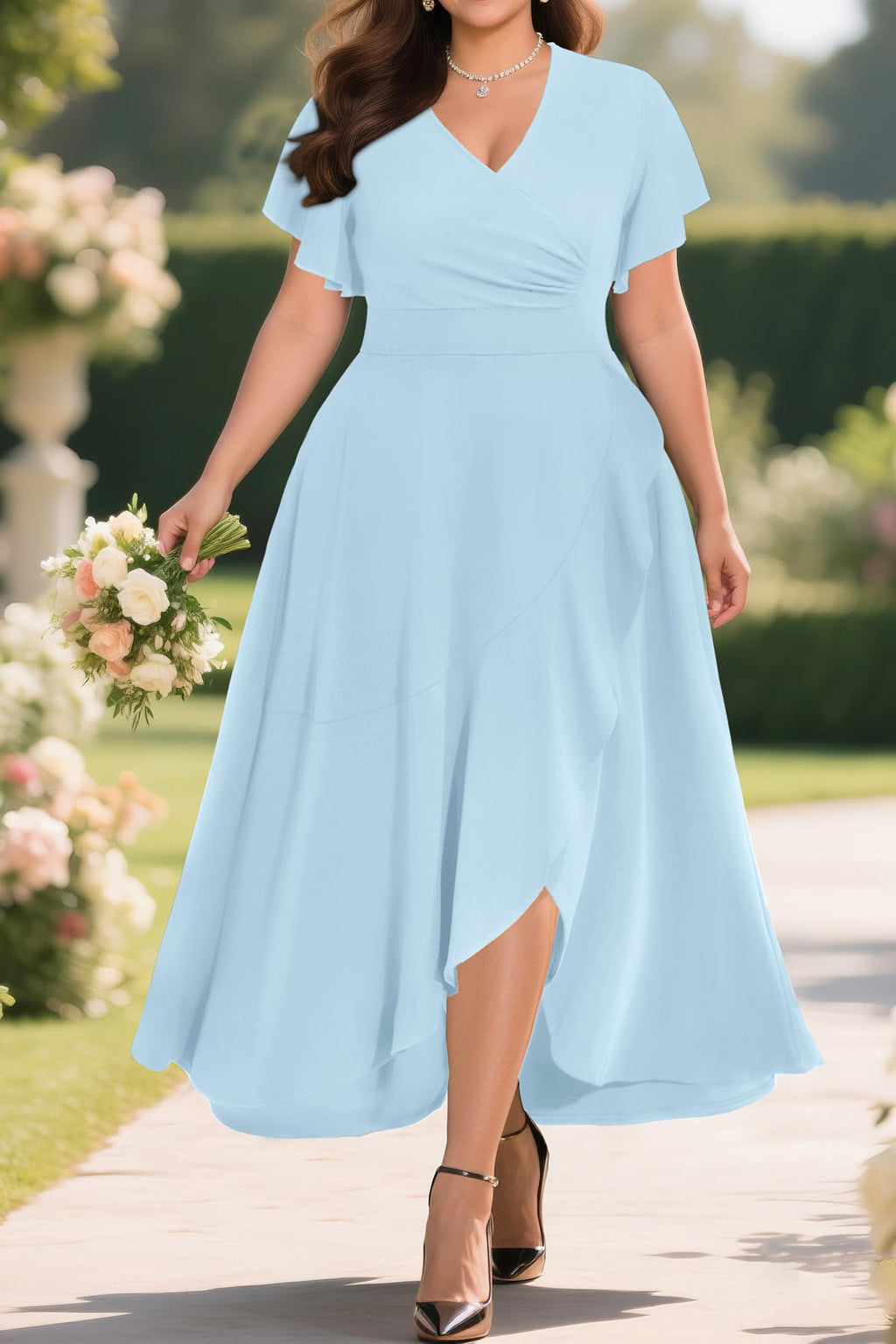 Pinup Fashion Women Plus Size Dresses Wedding Guest - Formal Cocktail Wrap High Low Long Dress