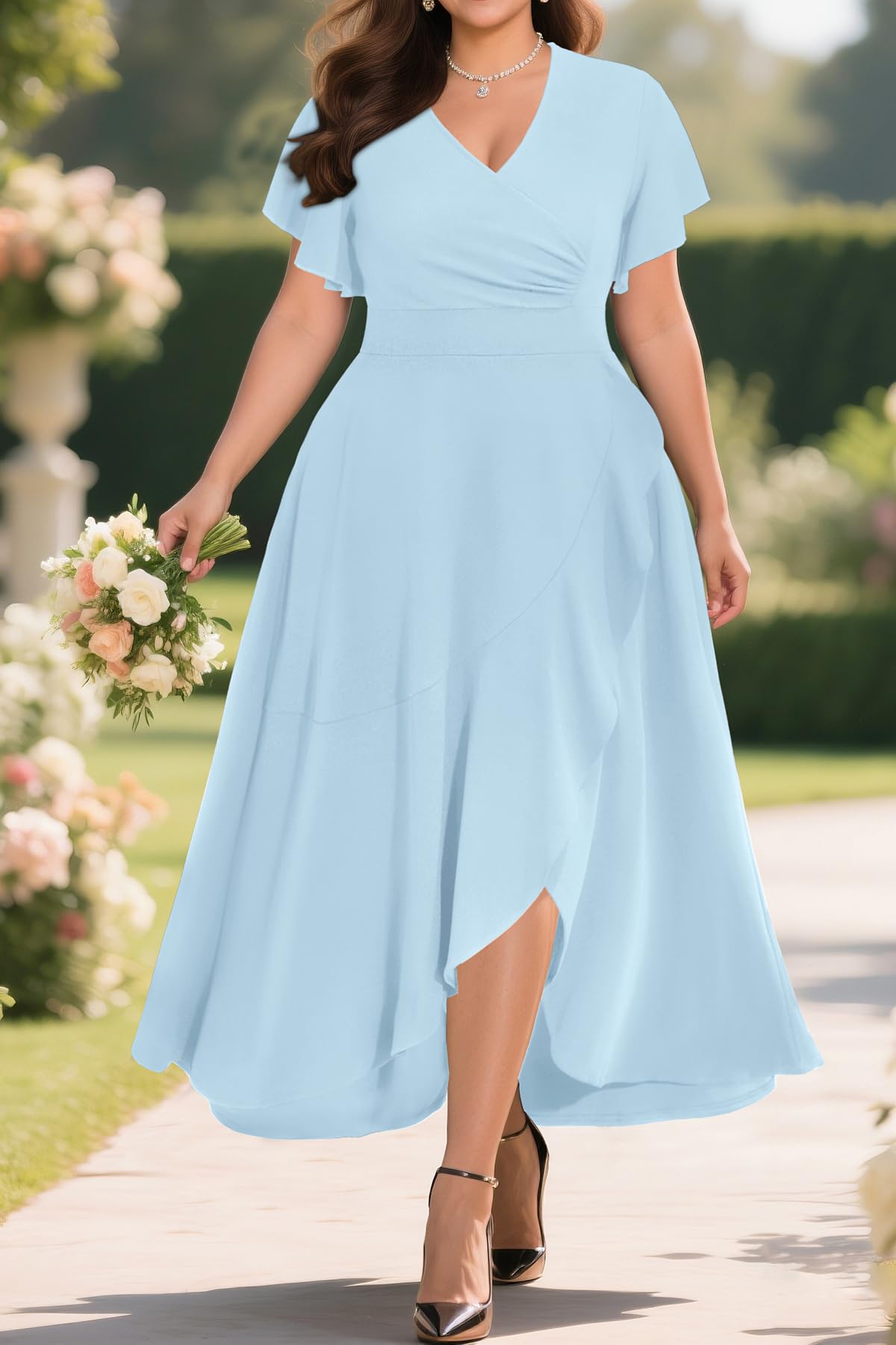 Pinup Fashion Women Plus Size Dresses Wedding Guest - Formal Cocktail Wrap High Low Long Dress