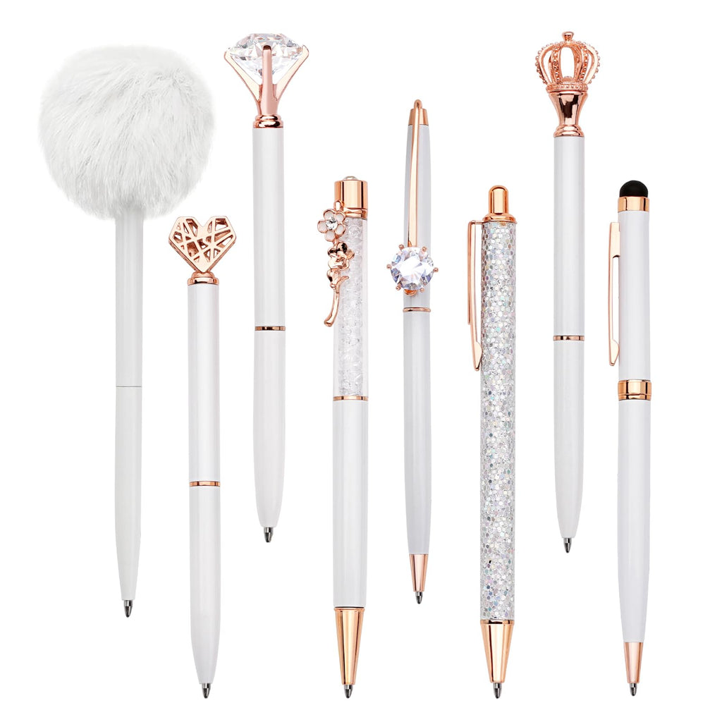 WEMATE 8Pcs Ballpoint Pens Set Metal Crystal Diamond Pen Glitter for Journaling Black Pen Bling in Black & Blue Ink Pretty Cute Pens Fancy Pens Gifts for Women Wedding School Office Desk(Black)