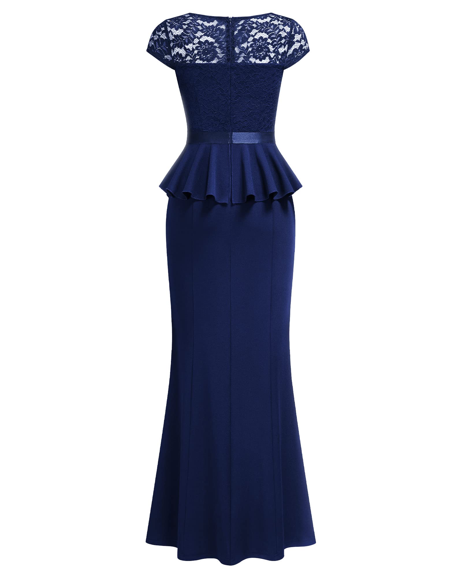 MISSMAY Women's Elegant Floral Lace Ruffle Split Cocktail Party Long Dress