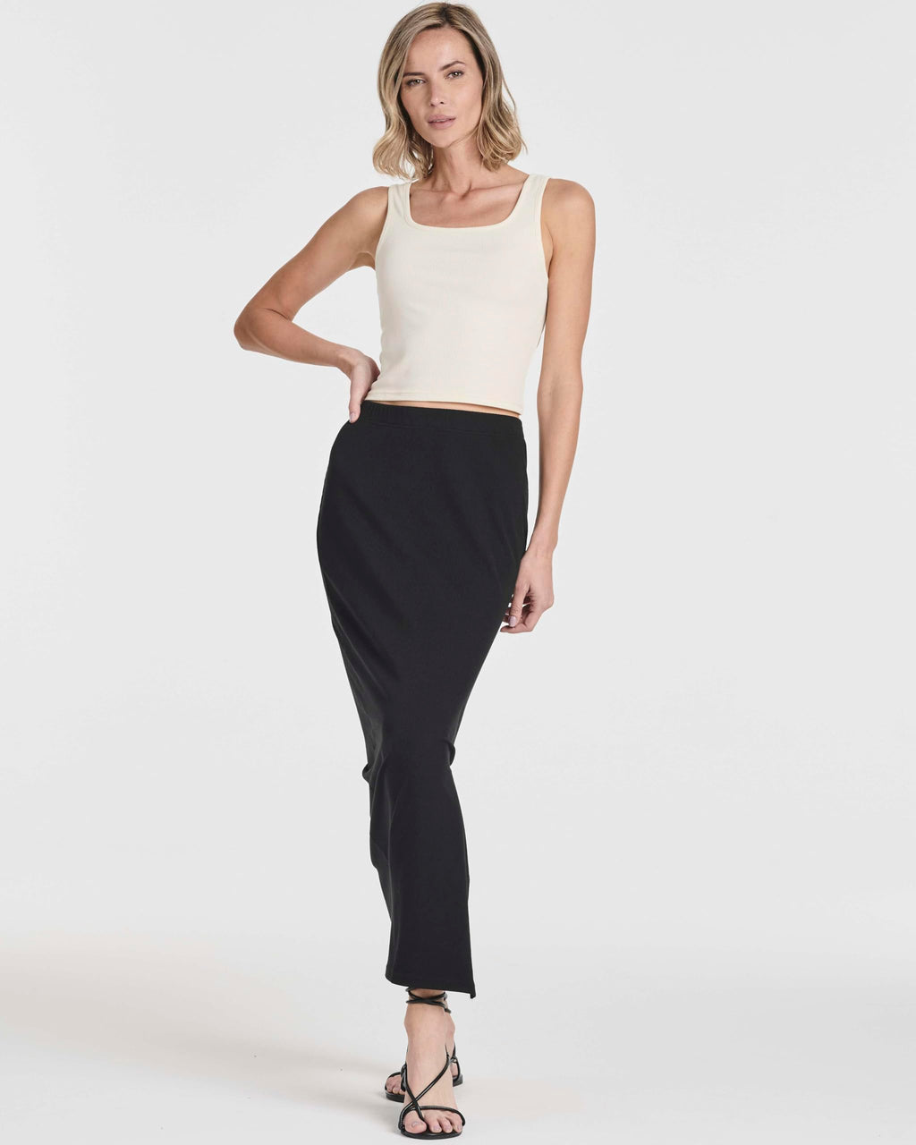 Real Essentials 3 Pack: Women's Ribbed High Waisted Maxi Skirt with Side Slit - Casual Long Pencil Skirt