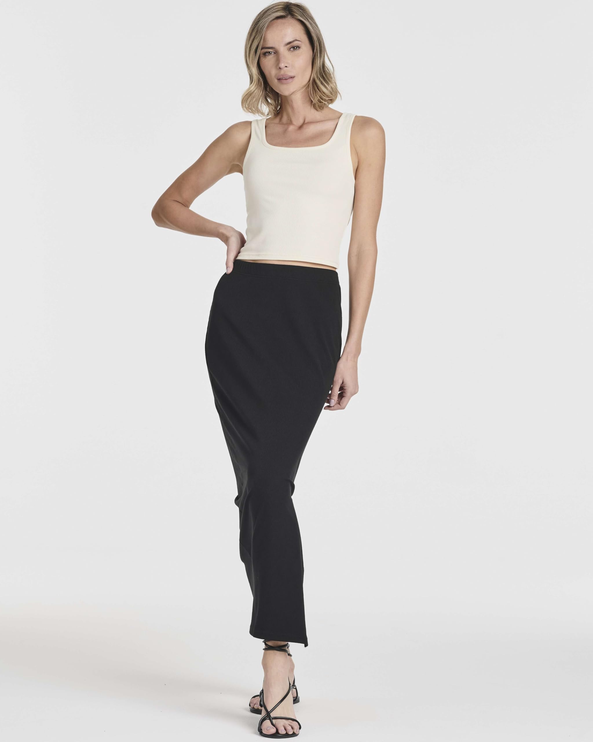 Real Essentials 3 Pack: Women's Ribbed High Waisted Maxi Skirt with Side Slit - Casual Long Pencil Skirt