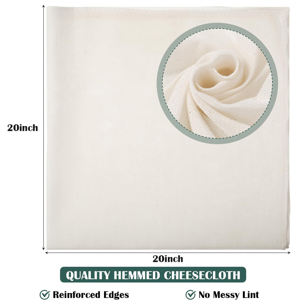 Reginary 24 Pcs 15 x 15 Inches Cheese Cloths Bulk, Grade 100, Hemmed Reusable Cheesecloth Bag for Straining Unbleached Cotton Muslin Cloth for Cheese Making, Cooking, Baking, Juicing, Butter, Turkey