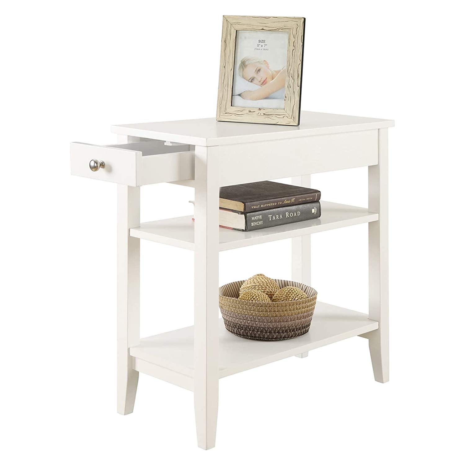 Convenience Concepts American Heritage Chairside End Table with Drawer 23.5" - Classic Living Room Table with Storage Shelf, Bedroom Nightstand, Black