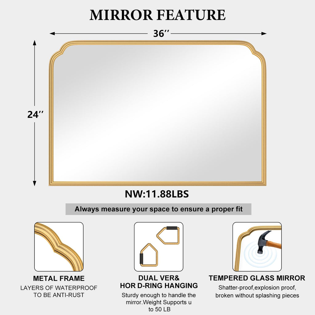 Ferytange 18X24 Inch Black Mirror for Wall with Metal Frame Rectangular Rounded Bathroom Vanity Mirror Anti-Rust, Hangs (Black 18" x 24")