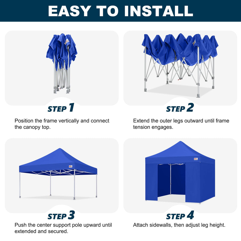MASTERCANOPY 10x10 Premium Heavy Duty Pop Up Commercial Instant Canopy with Sidewalls(10x10 Blue)