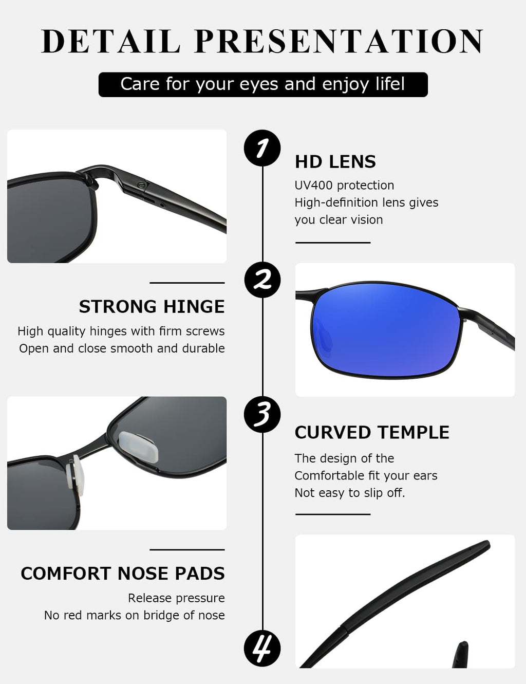 AEVOGUE Polarized Sunglasses For Men Rectangle Metal Frame Retro Sun Glasses AE0395