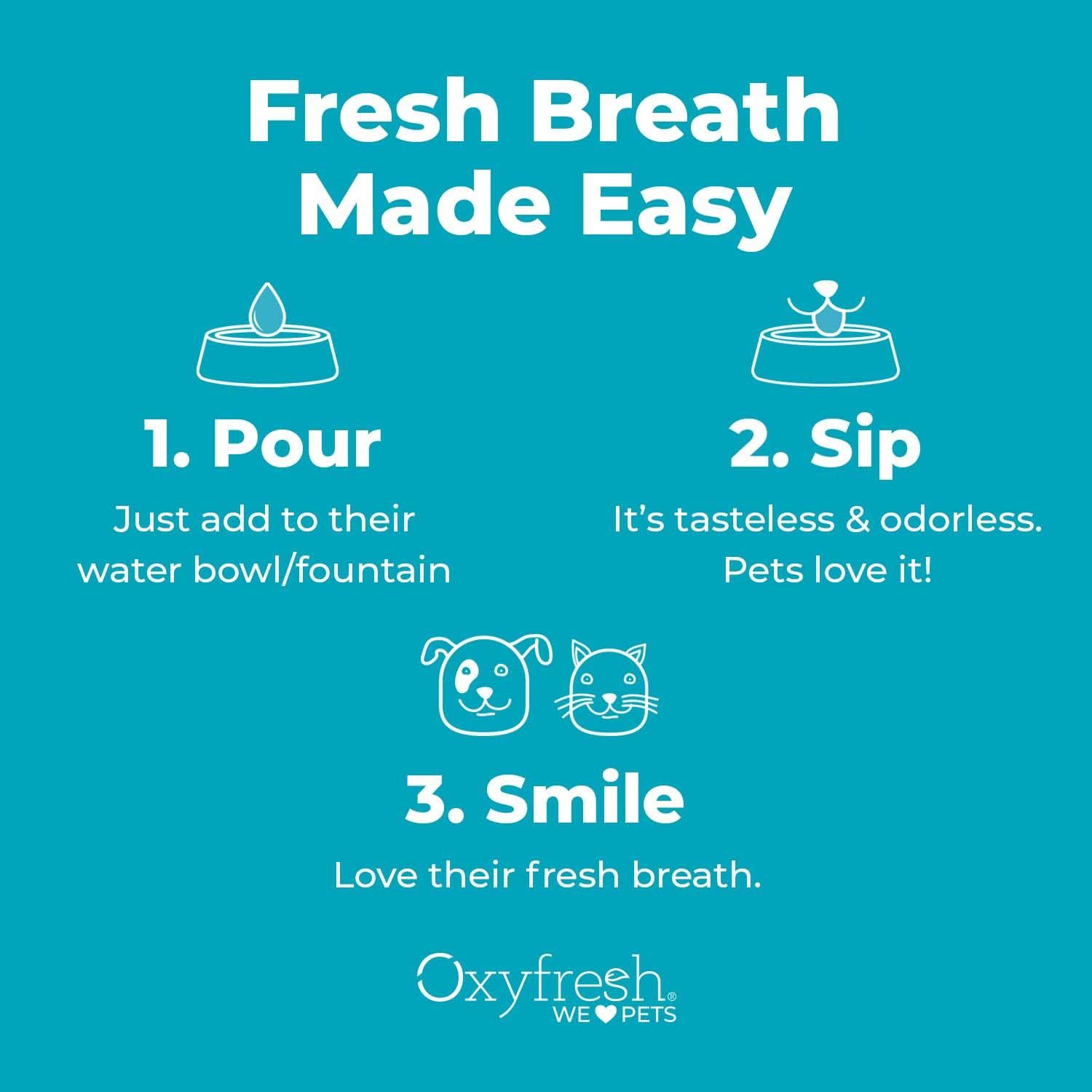Oxyfresh Premium Pet Dental Care Solution Pet Water Additive: Best Way to Eliminate Bad Dog Breath and Cat Bad Breath - Fights Tartar & Plaque - So Easy, Just Add to Water! Vet Recommended 128 oz.