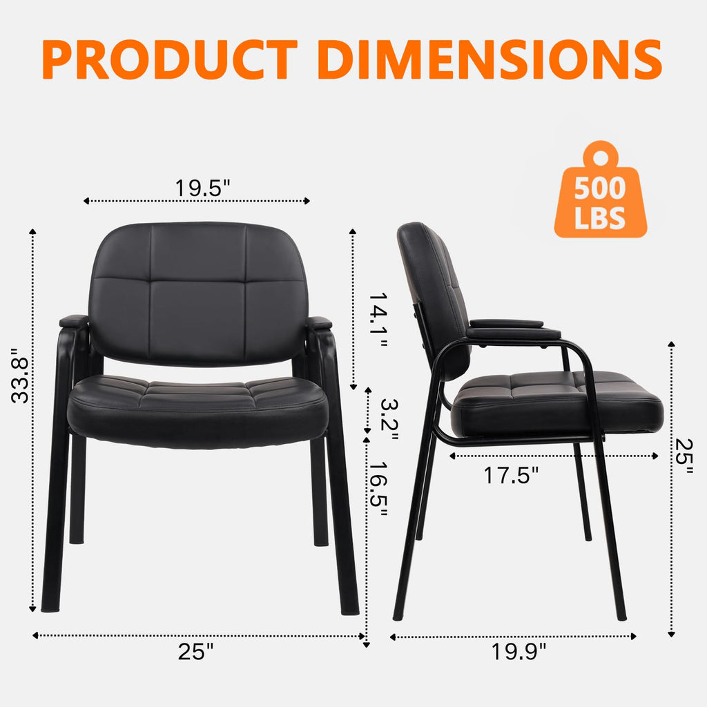 CLATINA Big & Tall 500 lbs Leather Office Reception Chair No Wheels with Padded Arms, Waiting Room Guest Chair for Elderly Home Desk Conference Room Lobby Side Salon Clinic, Black