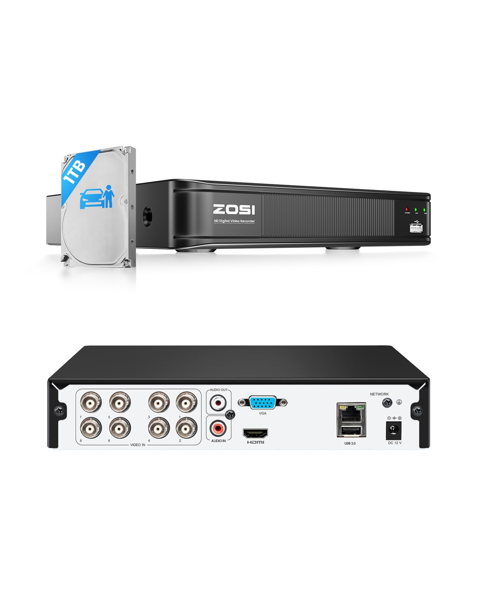 ZOSI H.265+ 1080P FHD 16 Channel DVR for Home Security Camera System with AI Human Vehicle Detection, Hybrid 4-in-1(Analog/AHD/TVI/CVI) Surveillance CCTV DVR Recorder, Remote Access, Email Alarm