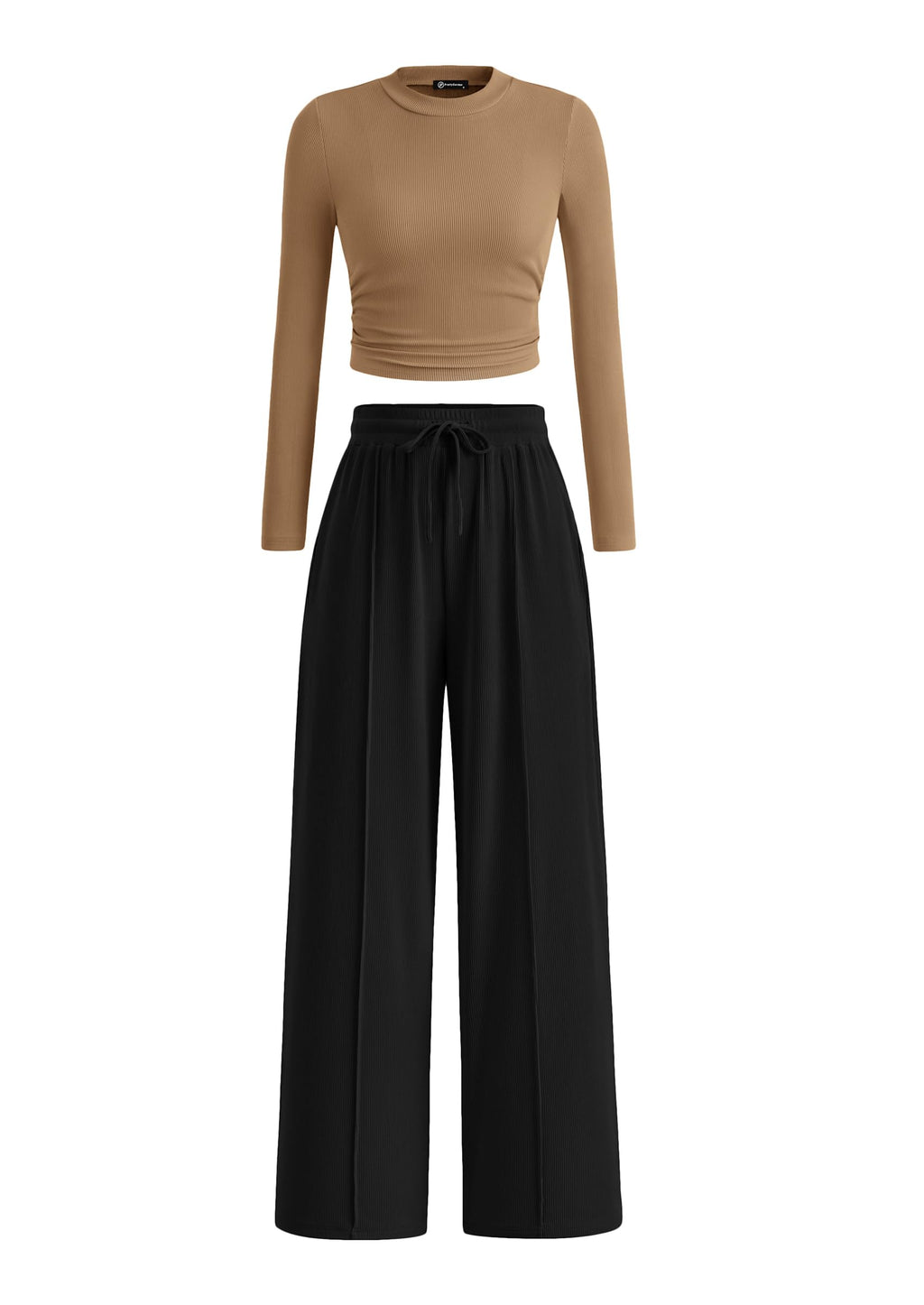 PRETTYGARDEN Women's 2 Piece Sets 2026 Fall Long Sleeve Crop Tops Wide Leg Pants Matching Outfit Tracksuits Spring Clothes
