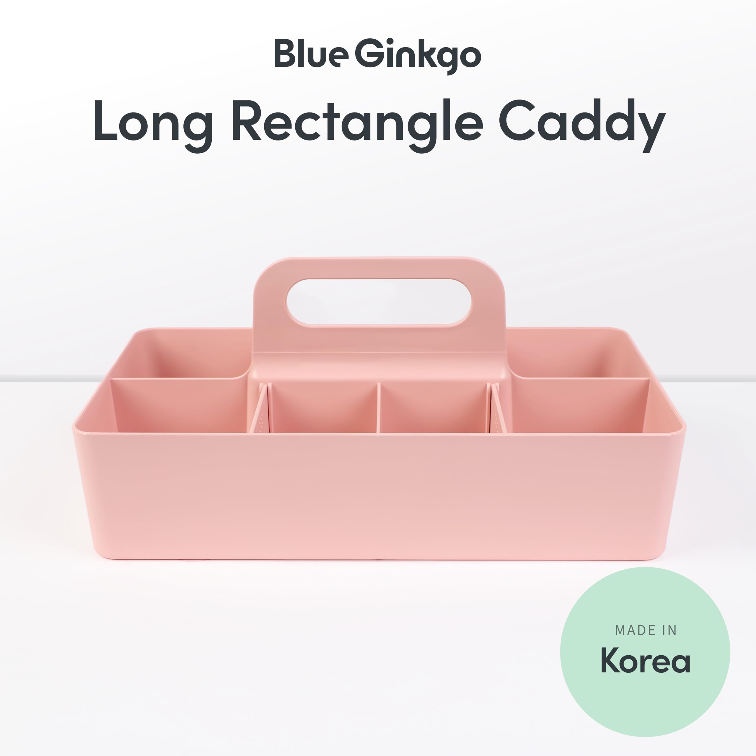 BLUE GINKGO Stackable Organizer Caddy – Korean-Made Portable Tote for Bathroom, Office, Crafts, or School Supplies (Long Rectangle, Blue)