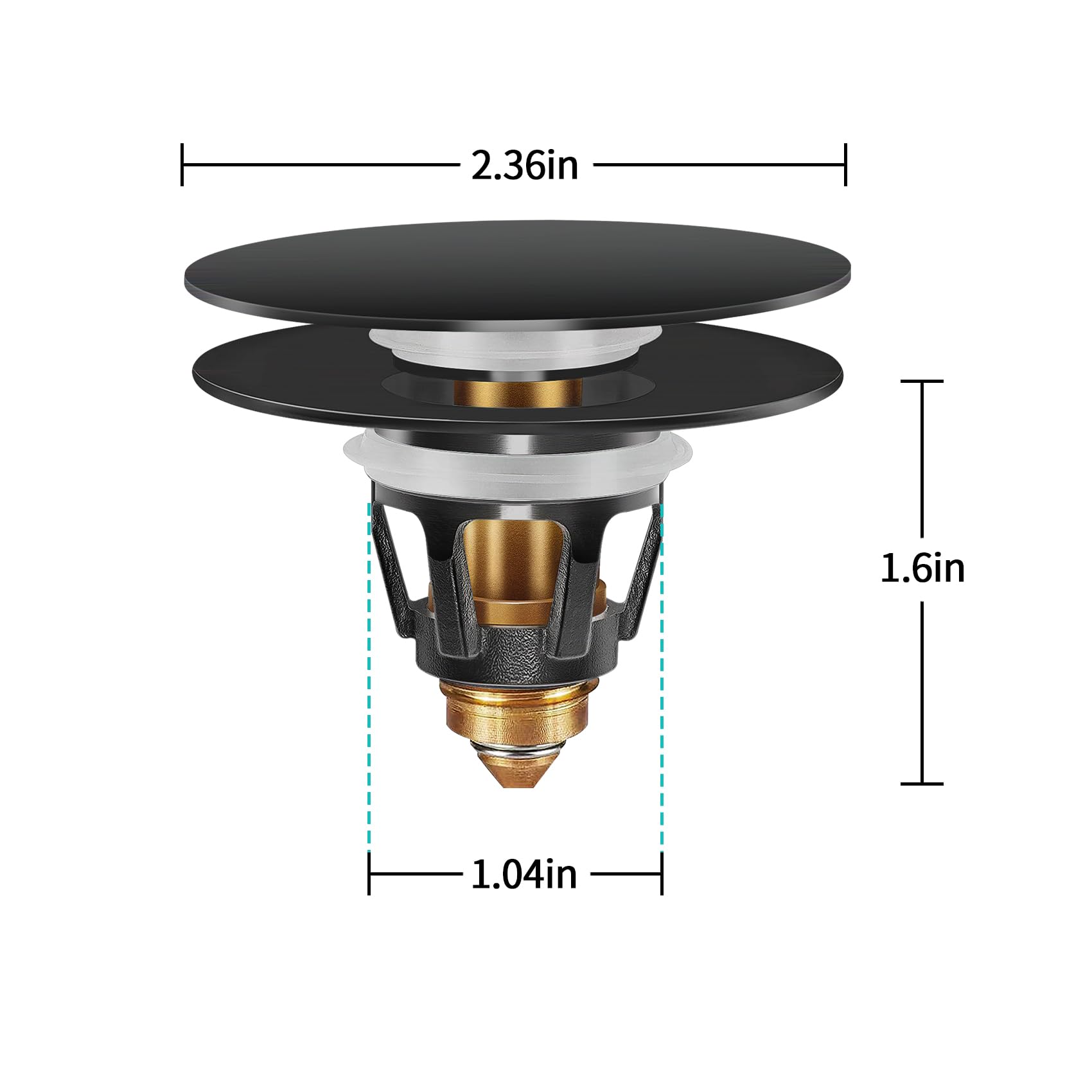 Universal Bathroom Sink Stopper with Hair Catcher, for 1.04-1.97 Inch Drain Hole, Spring Core Bathtub Drain Cover, Pop Up Sink Plug Basin Drain Strainer, Large Lid Black