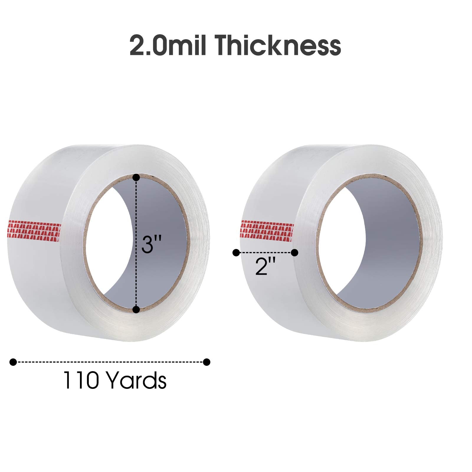 Pacific Mailer Clear Packing Tape, 2 Inch Wide, 2.0mil Thickness, 110 Yard Per Roll [Pack of 6 Rolls]