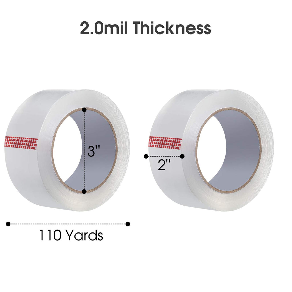 Pacific Mailer Clear Packing Tape, 2 Inch Wide, 2.0mil Thickness, 110 Yard Per Roll [Pack of 6 Rolls]