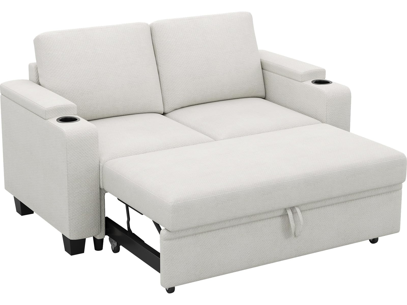 Belffin Modular Sectional Sleeper Sofa Bed with Storage Chaise L Shaped Sectional Couches for Living Room Armrest with Cup Holder. White Couch