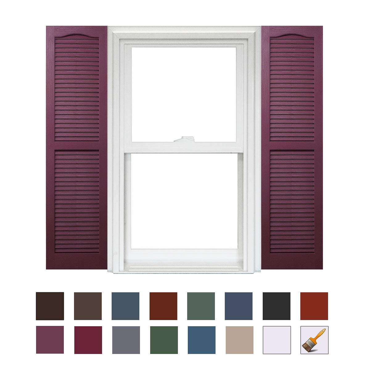 Homeside Open Louver Shutter 1 Pair 14-1/2in. x 25in. 330 Berry - Premium Exterior Vinyl | Classic Slatted Design | Fade-Resistant Color-Through | Easy Installation | Made in USA