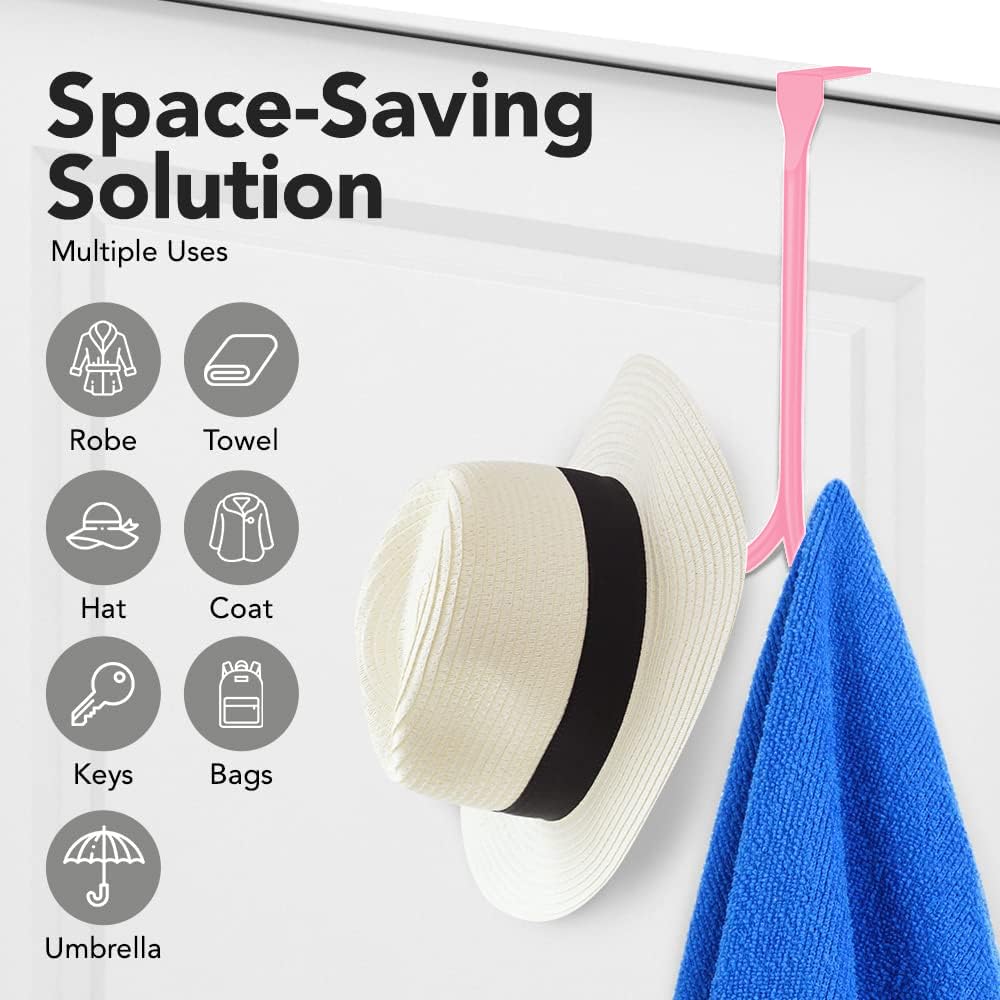 2-Pack Over The Door Hooks - with 2 Hang Heads & Snug Fit Pads Heavy Duty Hook for Hanging Coats, Towels, Caps & Robes - Elegant Matt Finish - No Drill Hanger Organizer - Black