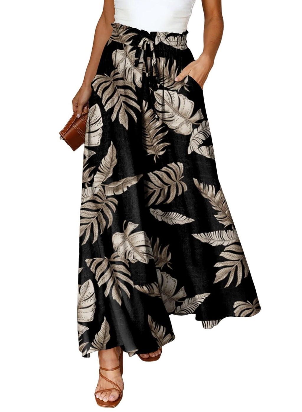 Dokotoo Pants for Women Casual Elastic Waist Wide Leg Pants with Pockets