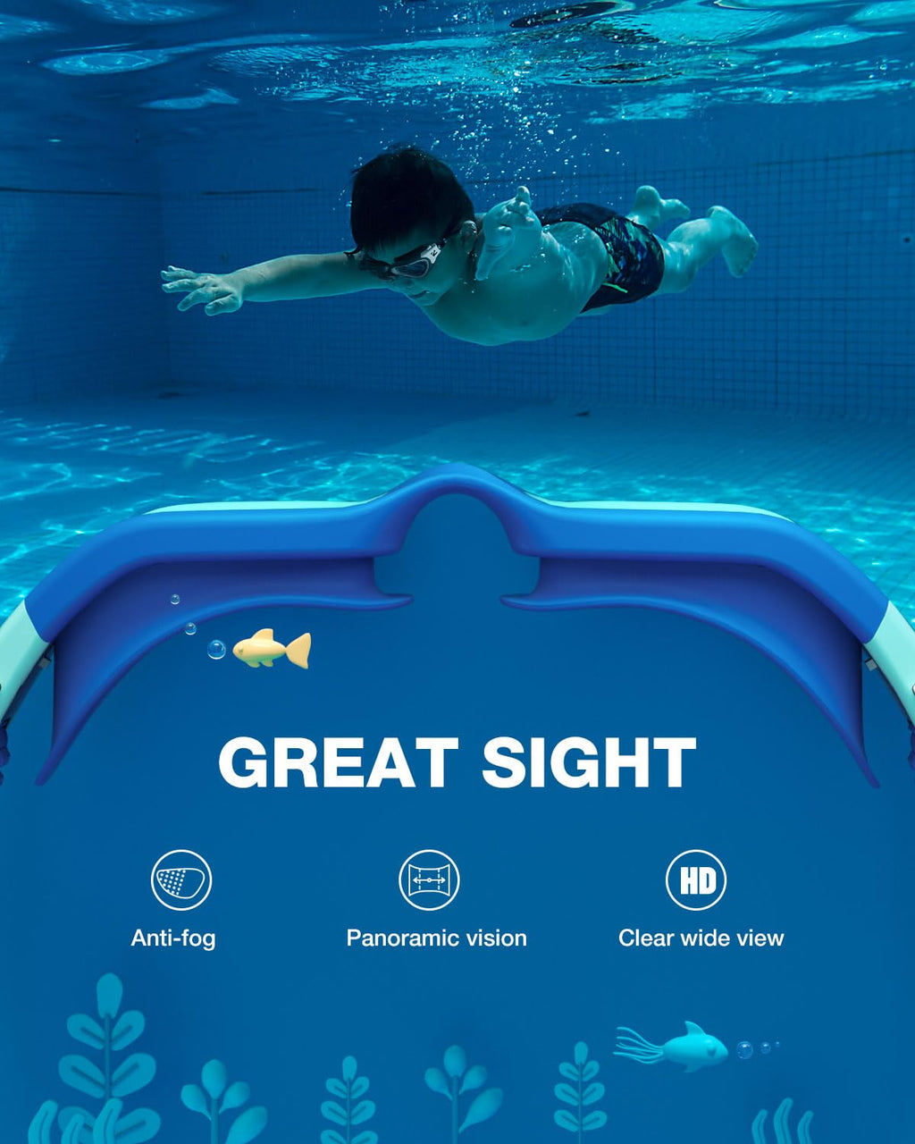 ZIONOR Kids Swim Goggles, G1MINI SE No Leak Anti-Fog Goggles for Kids 6-14, Soft Silicone Comfort Fit, Easy Adjust Strap