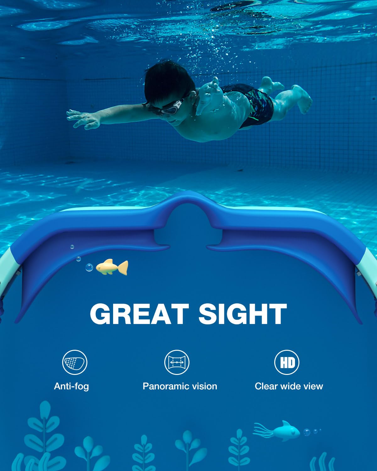 ZIONOR Kids Swim Goggles, G1MINI SE No Leak Anti-Fog Goggles for Kids 6-14, Soft Silicone Comfort Fit, Easy Adjust Strap