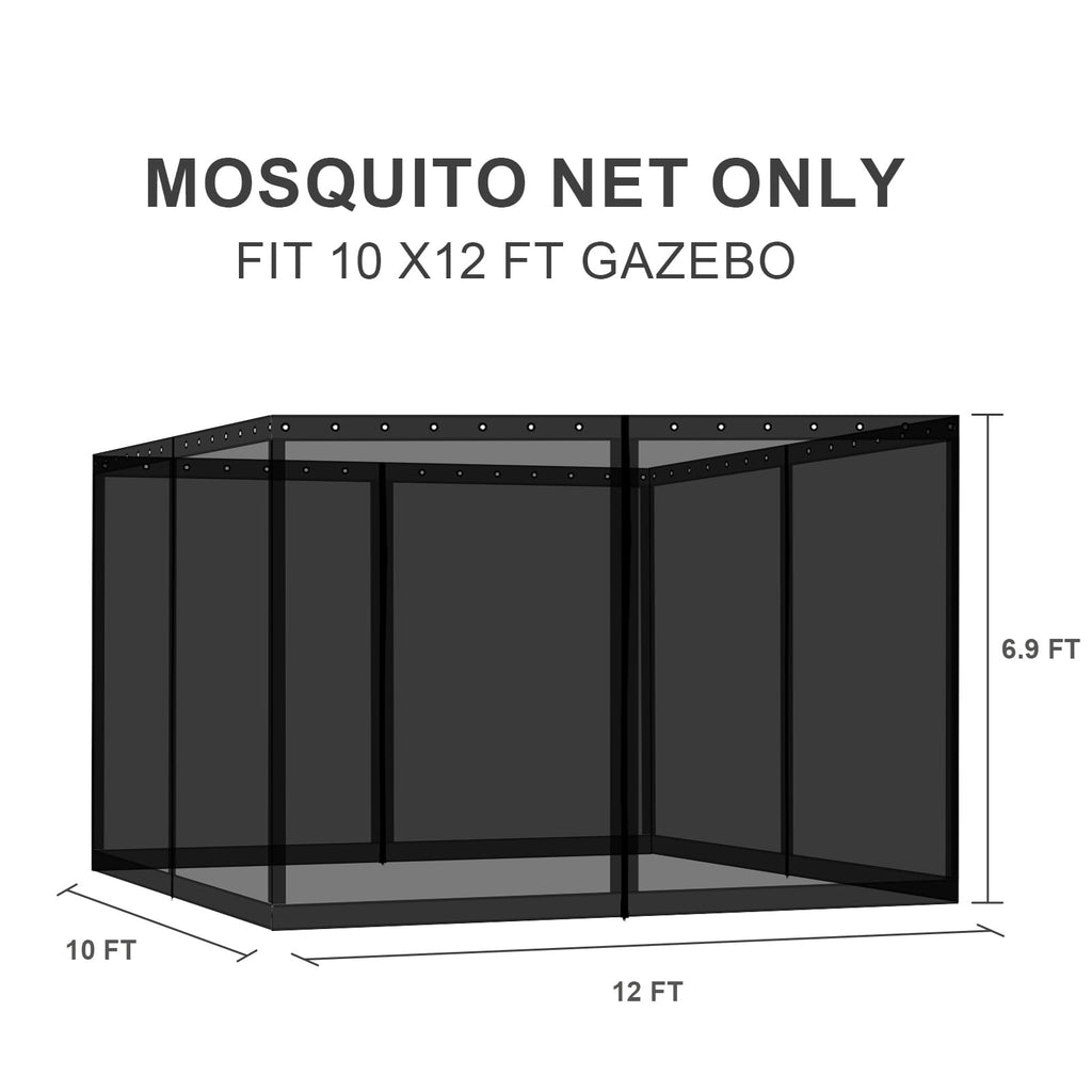 BPS 10' x 10' Gazebo Universal Mosquito Netting Screen Replacement, 4-Panel Mesh Screen Walls with Double Zippers for Outdoor Patio, Khaki (Mosquito Net Only)
